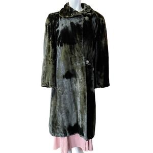 Vintage Mid Century 60s Black Faux Fur Long Swing Teddy Coat Womens M Glam Lux